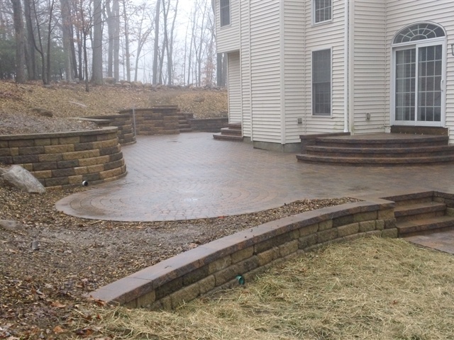home patio with retaining walls