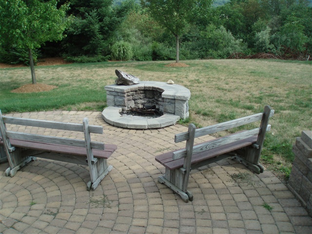 patio with firepit installation